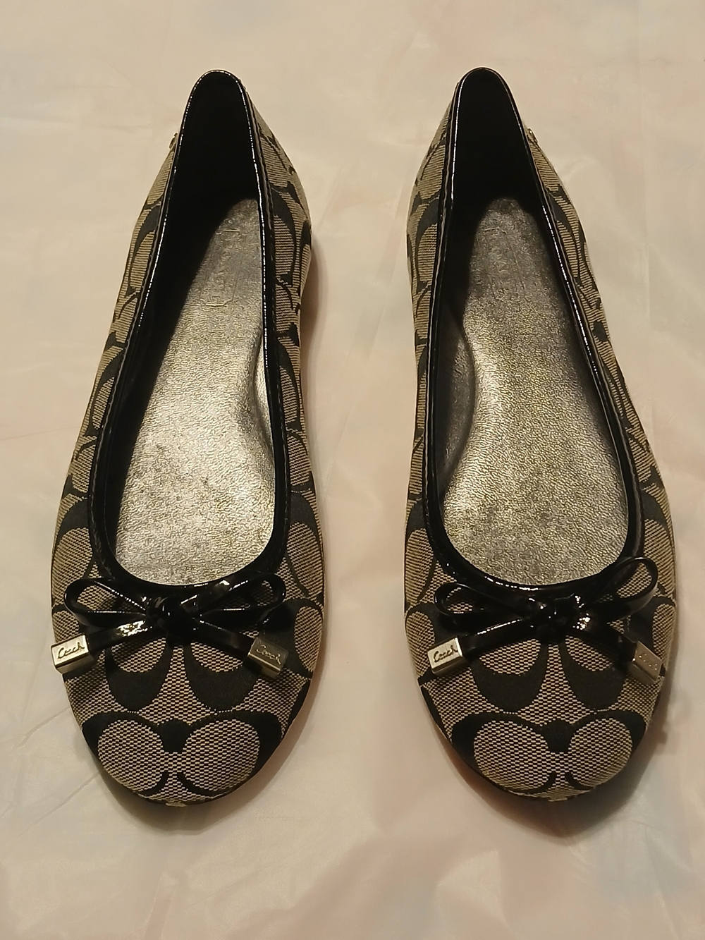 Coach Women's Signature Canvas Ballet Flats in Khaki/Black